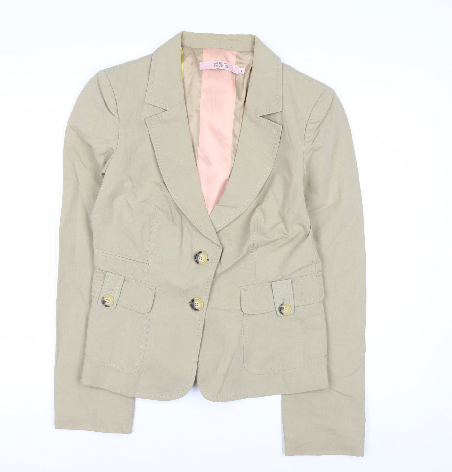 R.E.D. Valentino Women's Beige Cotton Linen Blazer Jacket Size 16