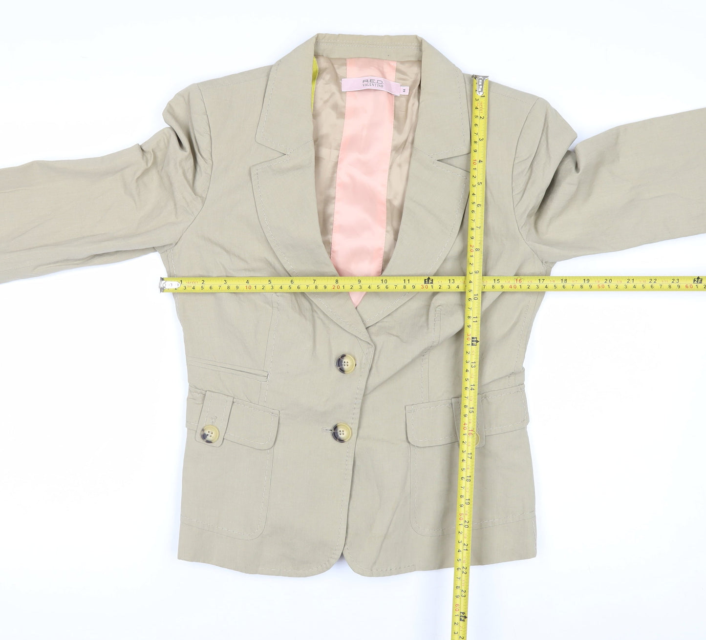 R.E.D. Valentino Women's Beige Cotton Linen Blazer Jacket Size 16
