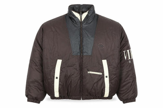 Perry Ellis Men’s Brown XL Puffer Jacket Nylon Down Retro Lined Zip Winterwear