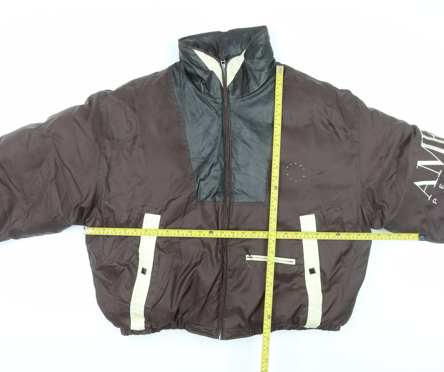 Perry Ellis Men’s Brown XL Puffer Jacket Nylon Down Retro Lined Zip Winterwear