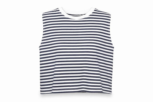 Boden Womens Blue White Striped Sleeveless Cotton T-Shirt Size M