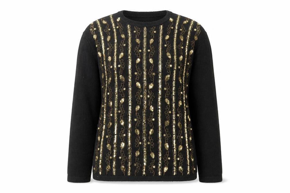 Victoria Harbour Women's Black Sequin Beaded Pullover Jumper Size L