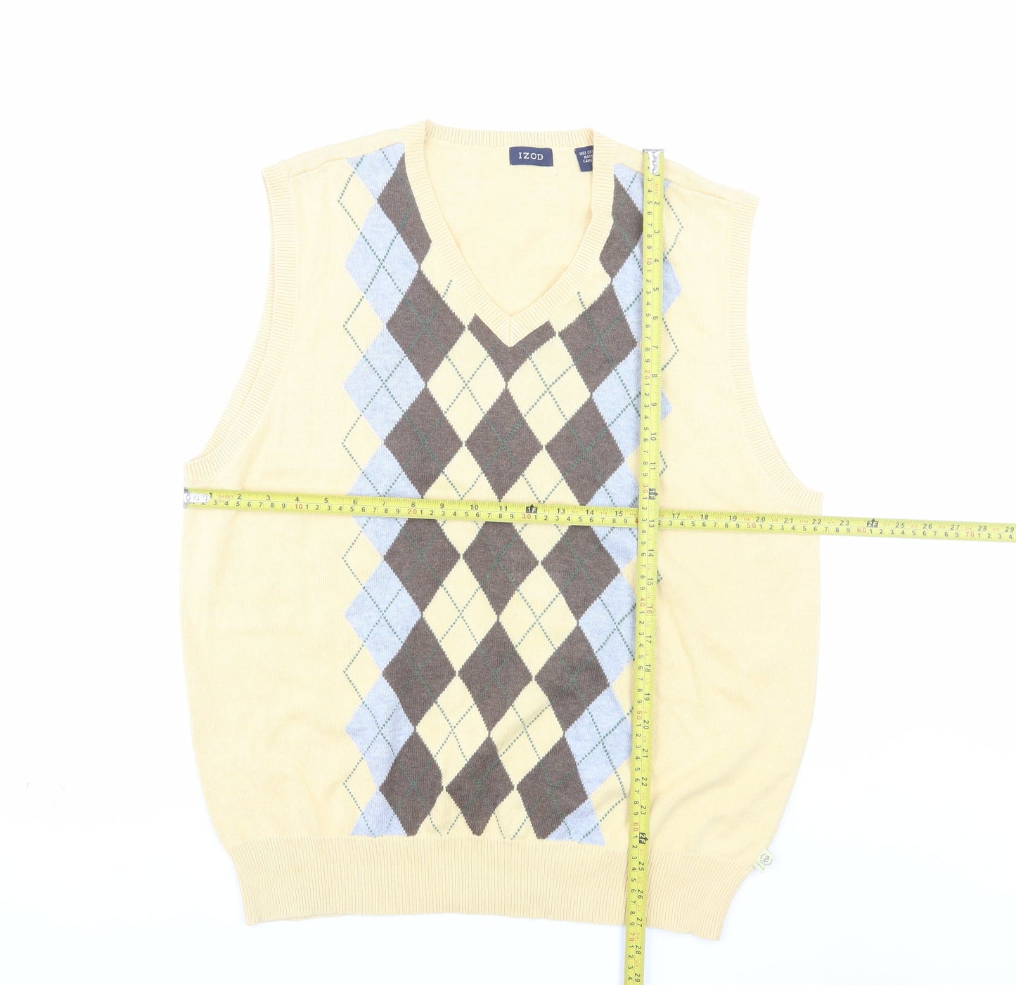 IZOD Men's Beige Argyle V-Neck Cotton Sleeveless Vest Jumper L