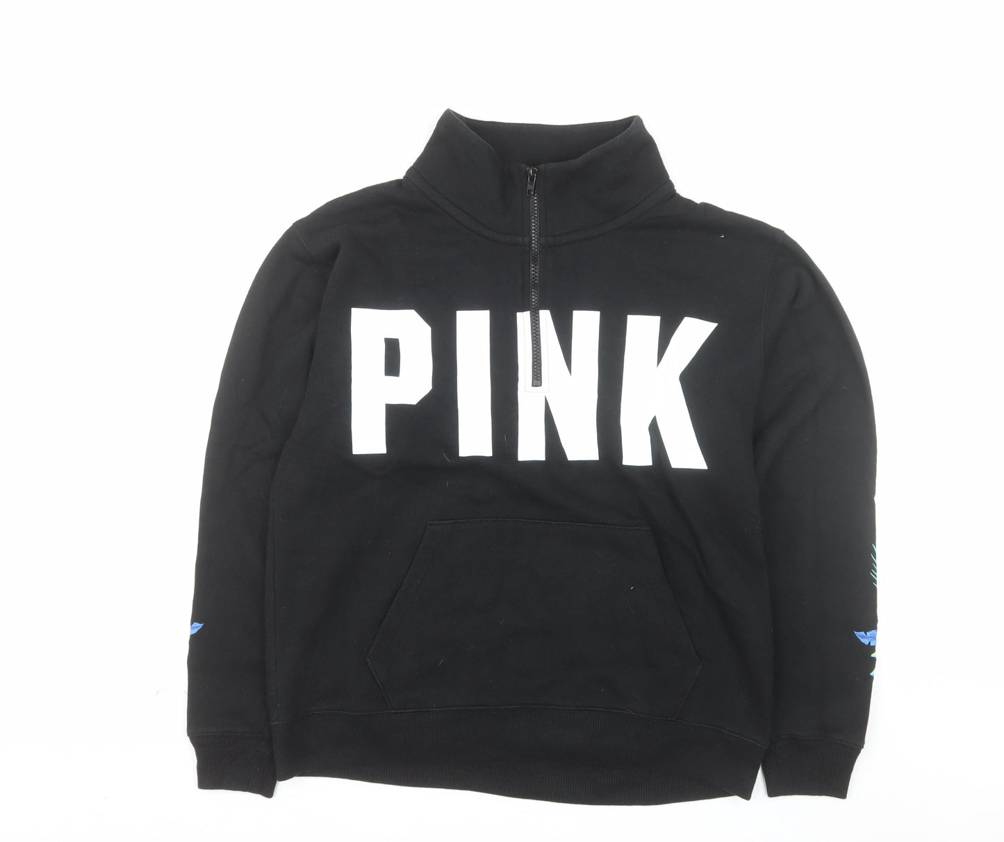 Victoria’s Secret PINK Black Half Zip Hoodie Women's Size S Floral Print