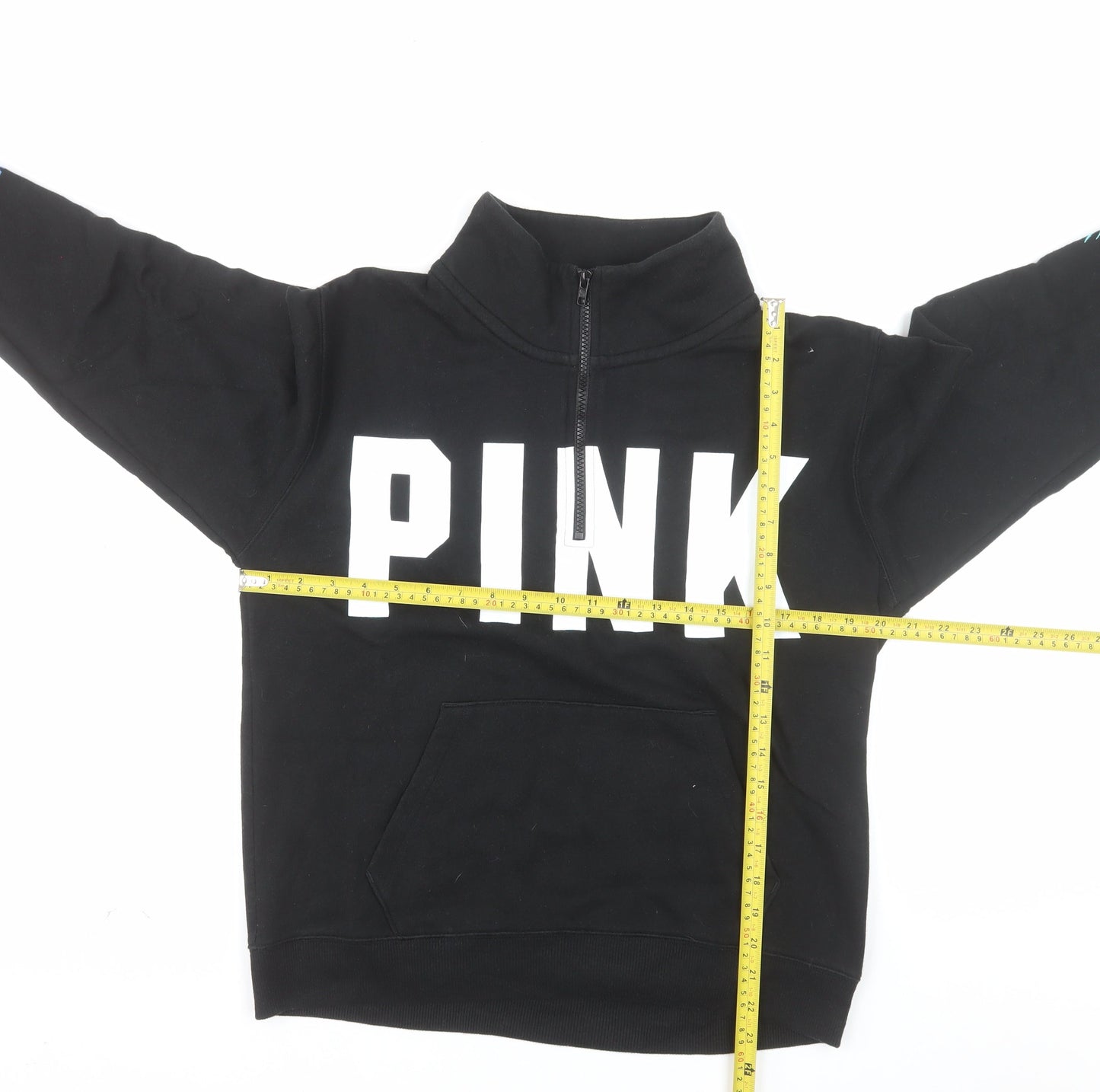Victoria’s Secret PINK Black Half Zip Hoodie Women's Size S Floral Print
