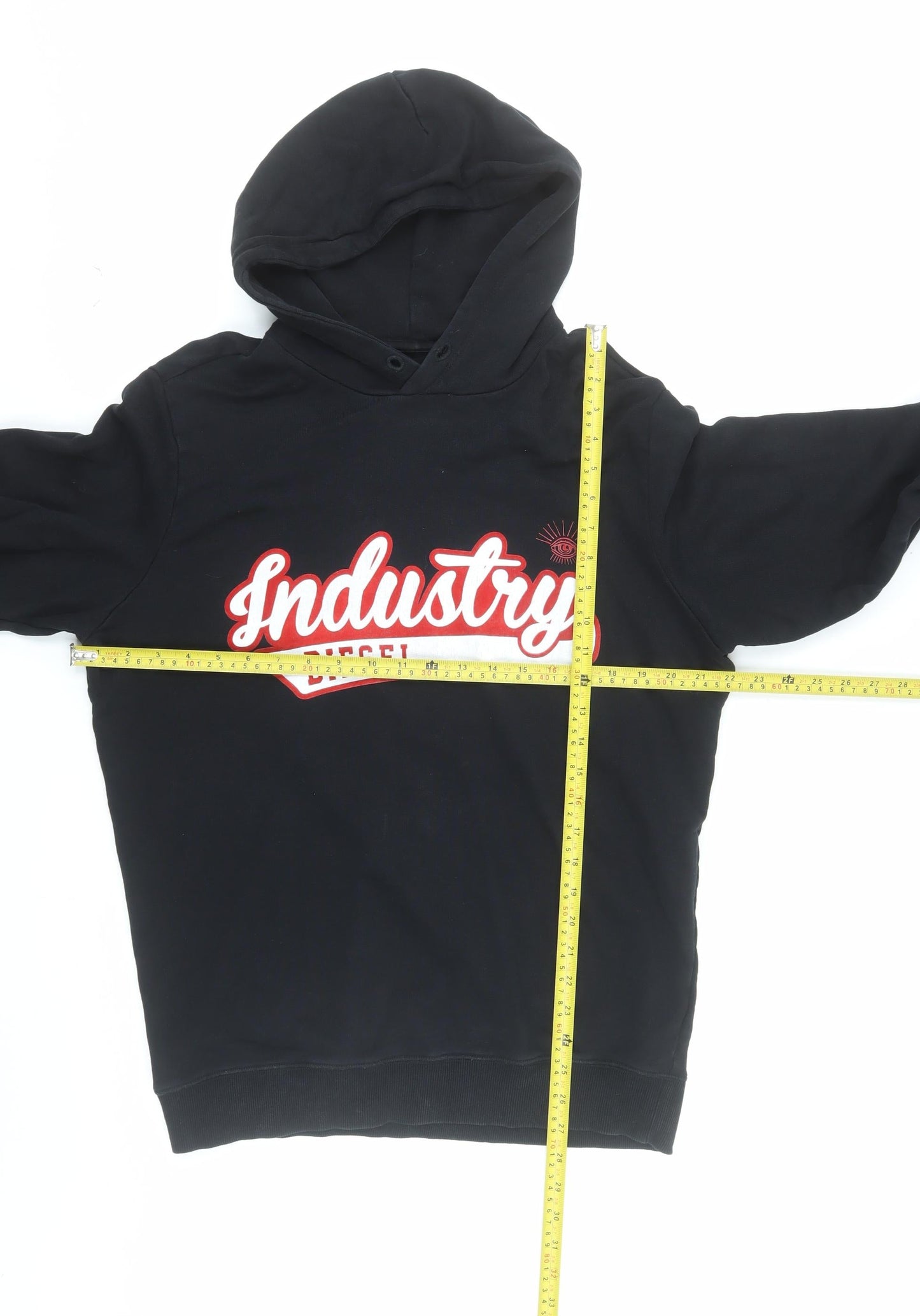 Diesel Men's Black Pullover Hoodie L Graphic Print Industry Logo