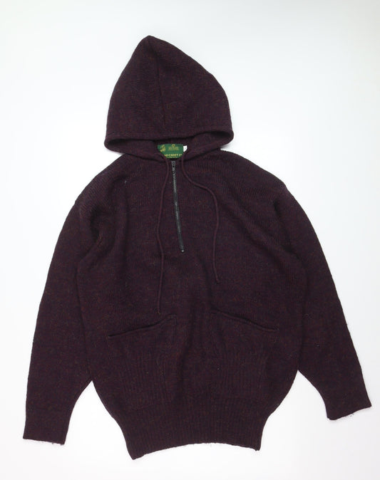 Handcraft Ltd Men's Purple Wool 1/2 Zip Knit Hoodie Size L