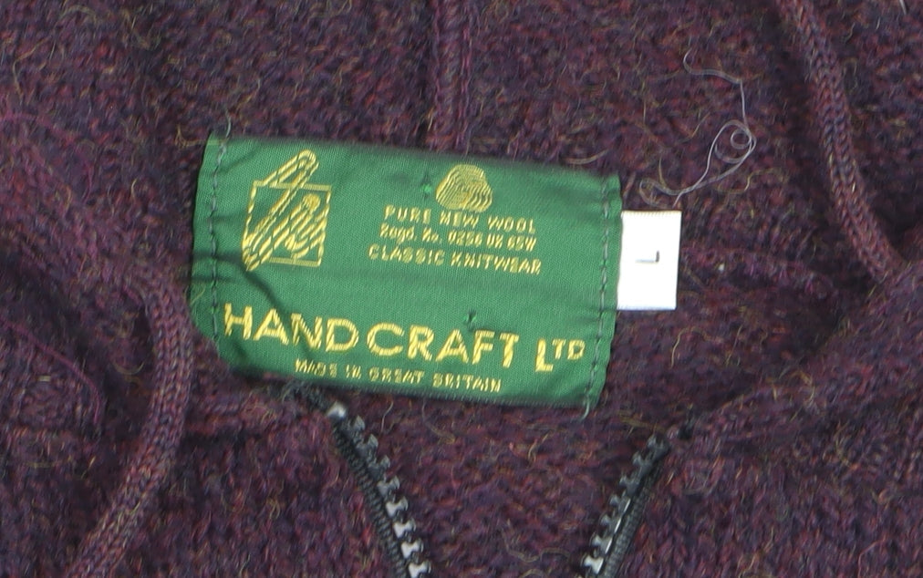 Handcraft Ltd Men's Purple Wool 1/2 Zip Knit Hoodie Size L