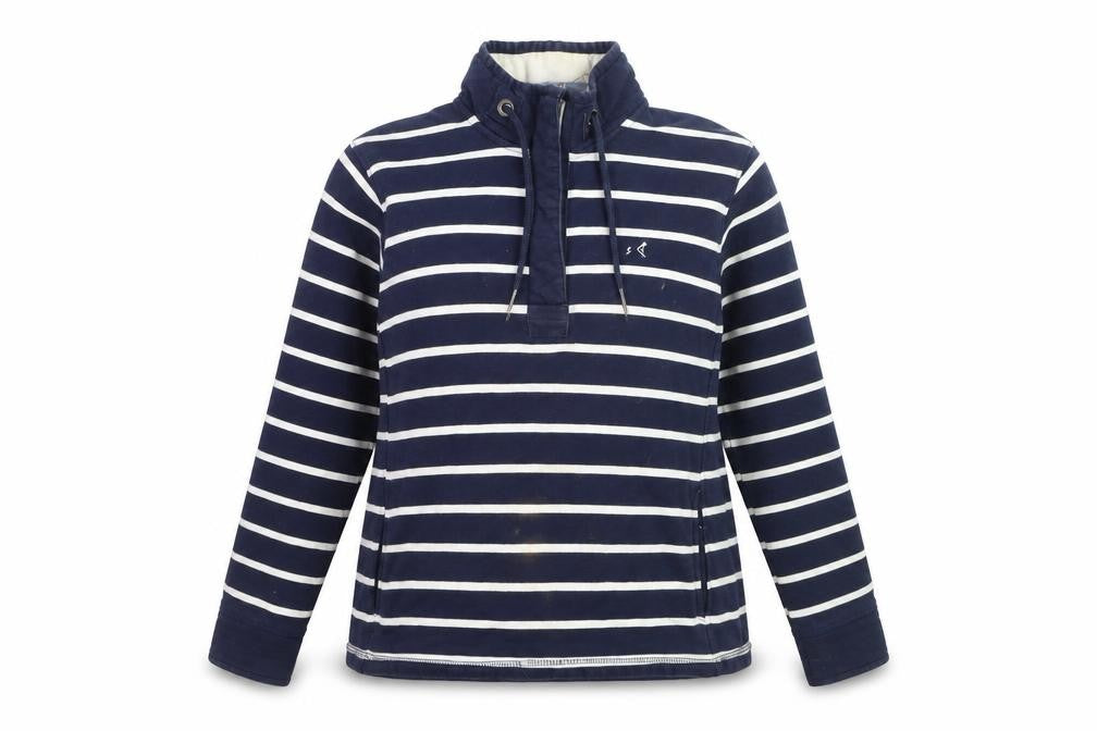 Crew Clothing Women's Navy Stripe Cotton Henley Sweatshirt Size 10