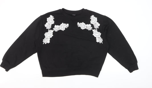 Topshop Petite Black Floral Embroidered Pullover Jumper UK 8