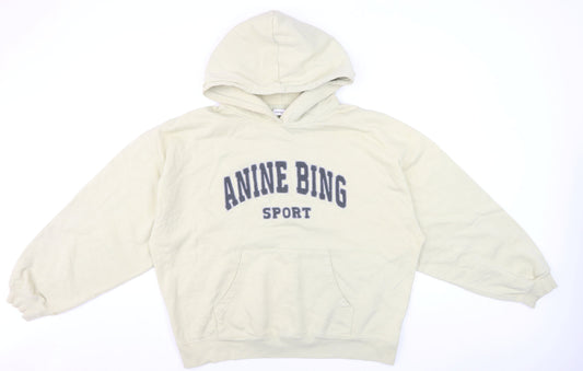 Anine Bing Men's Beige Sport Pullover Hoodie L Logo Fleece