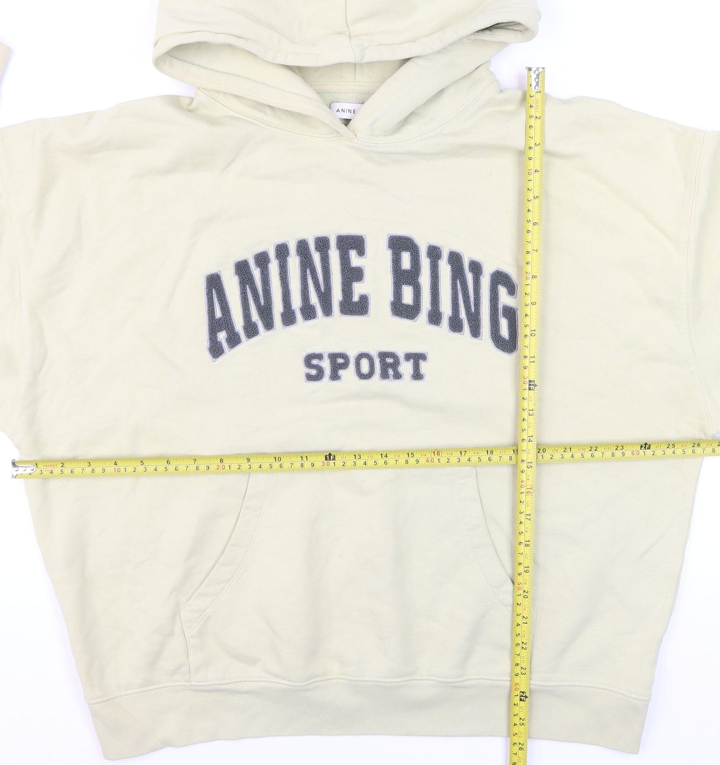 Anine Bing Men's Beige Sport Pullover Hoodie L Logo Fleece