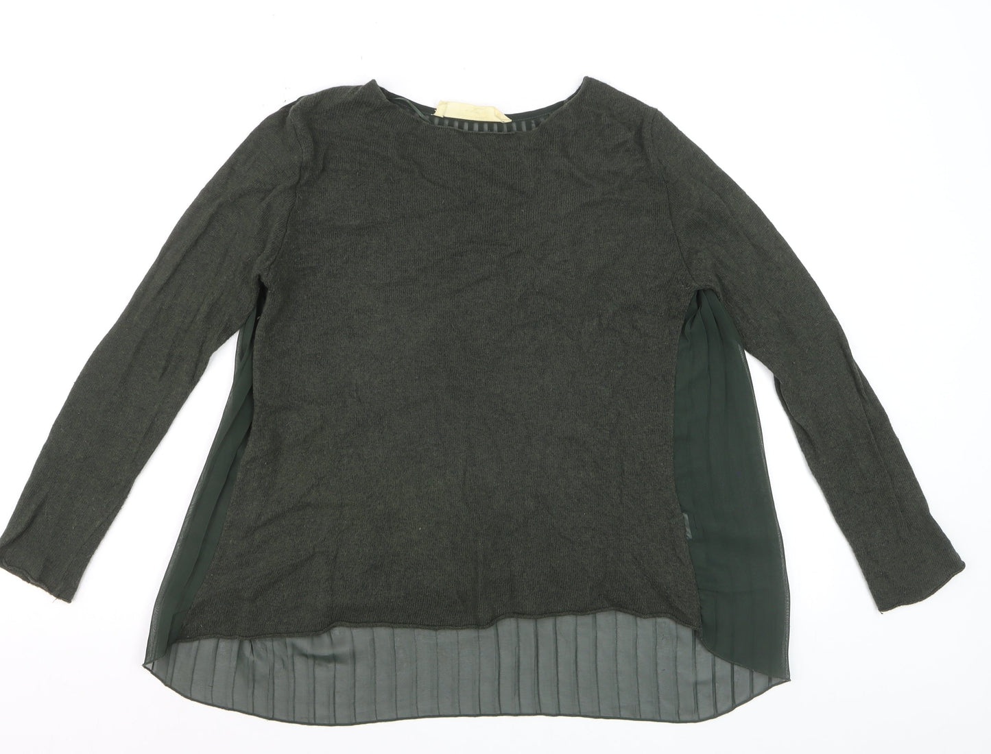 Zara Women Green Pleated Back Knit Pullover Jumper Size 8