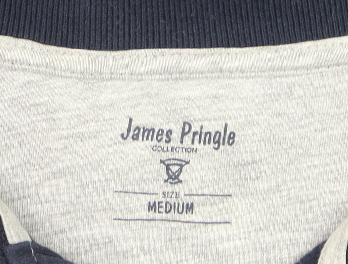 James Pringle Men's Blue Long Sleeve Cotton Polo Shirt Size M