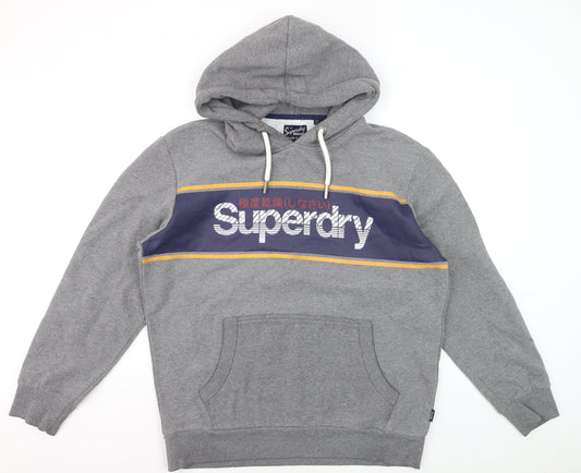 Superdry Men’s Grey 2XL Pullover Hoodie Graphic Fleece Sweatshirt