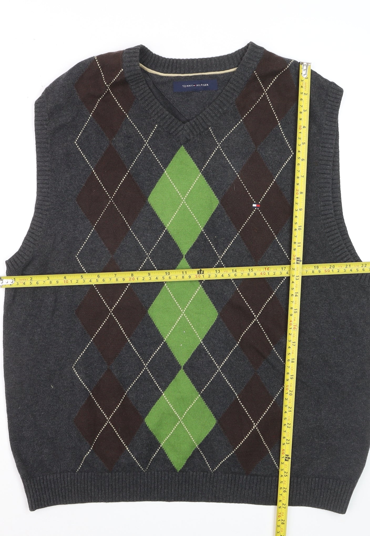 Tommy Hilfiger Men's Grey Argyle Cotton Knit Sleeveless Vest L