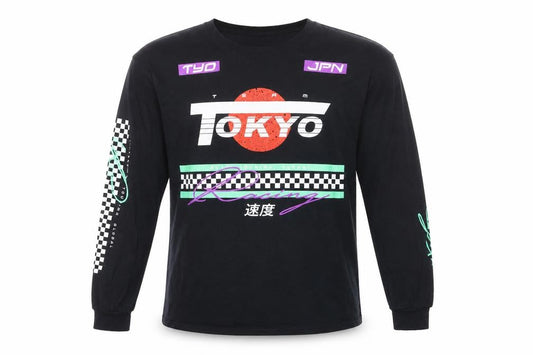 Fashion Nova Men's Black Tokyo Racing Long Sleeve Graphic Shirt Size L