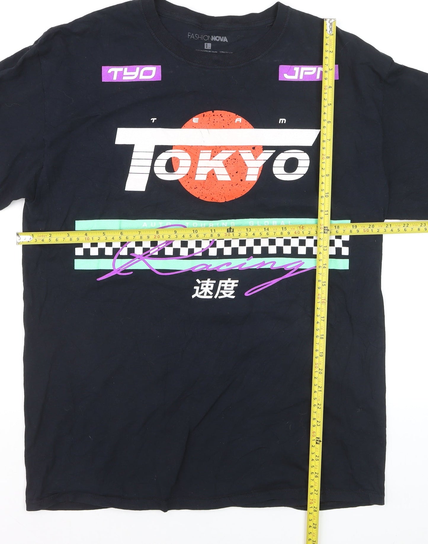 Fashion Nova Men's Black Tokyo Racing Long Sleeve Graphic Shirt Size L