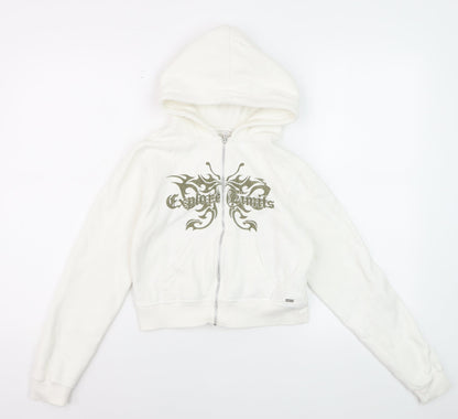 Pull&Bear Girls White Full Zip Graphic Hoodie XS