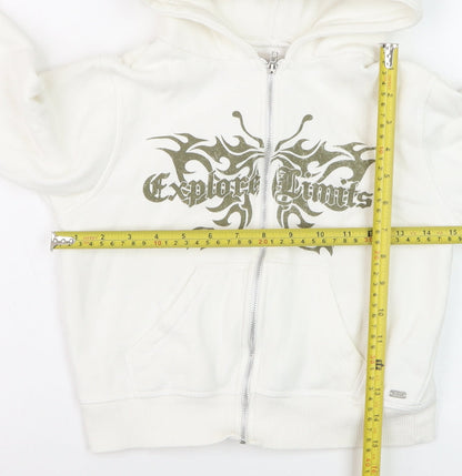 Pull&Bear Girls White Full Zip Graphic Hoodie XS