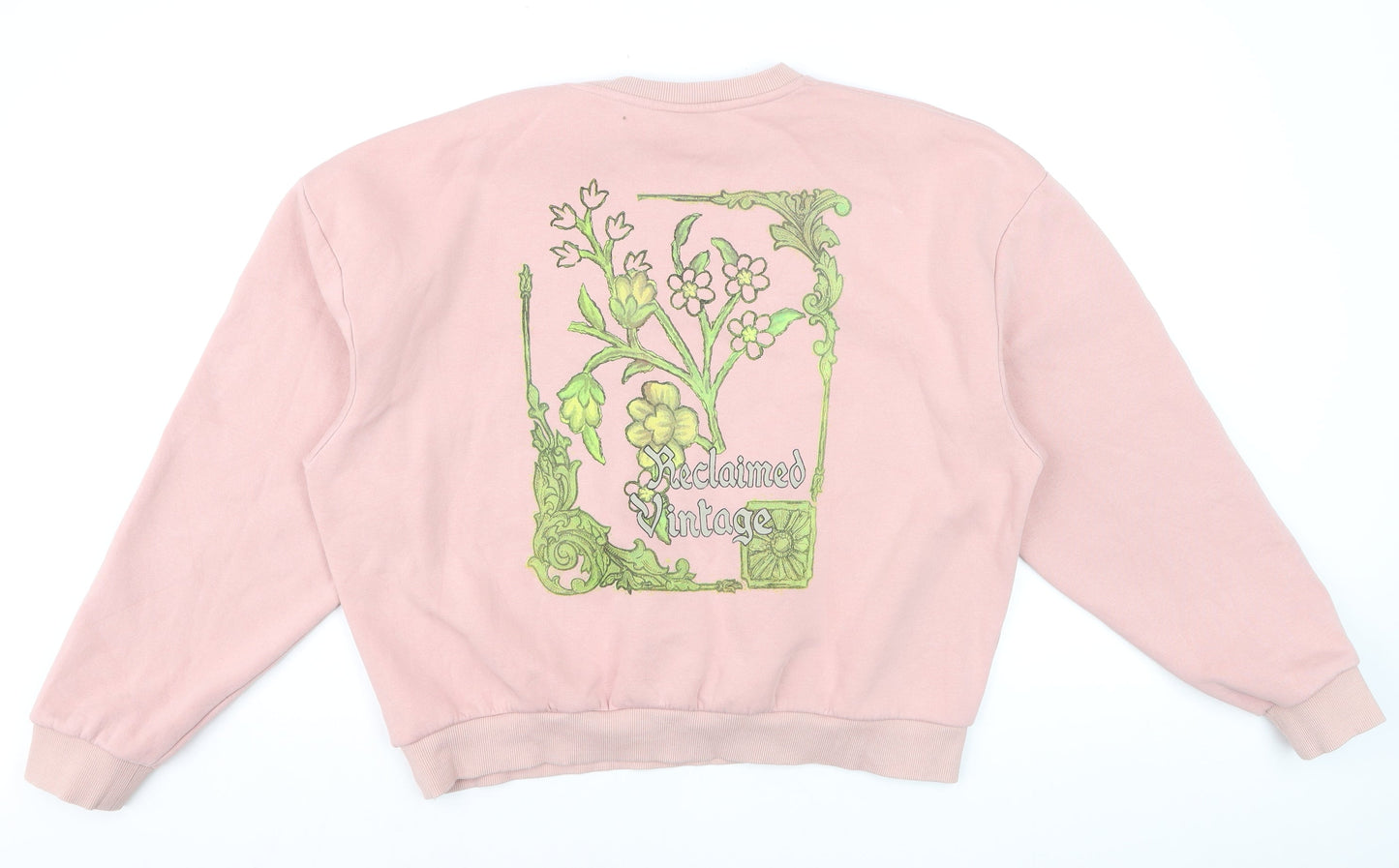 Reclaimed Vintage Women Pink Embroidered Floral Pullover Sweatshirt M