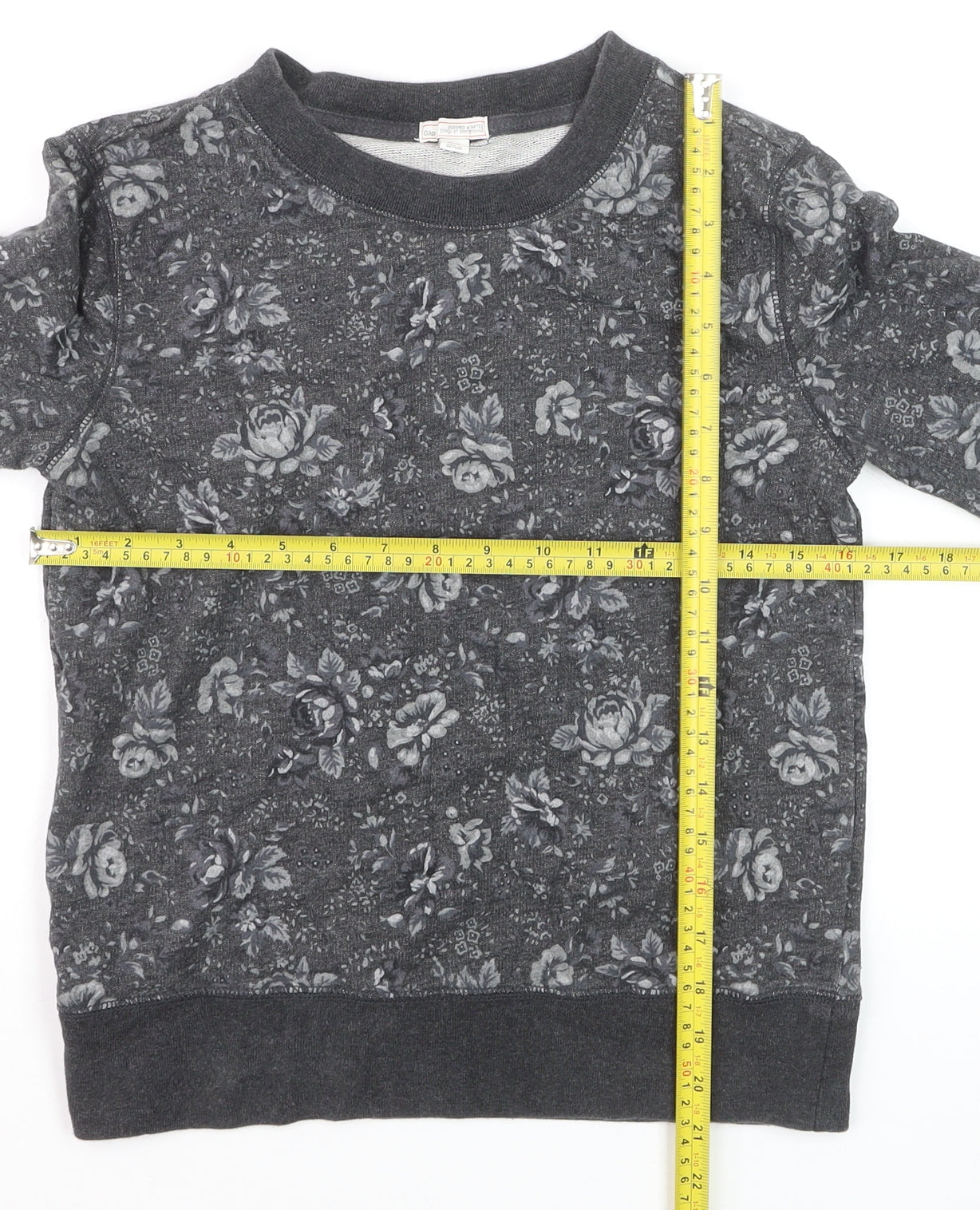 GAP Womens Grey Floral Pullover Sweatshirt XS Cotton Casual