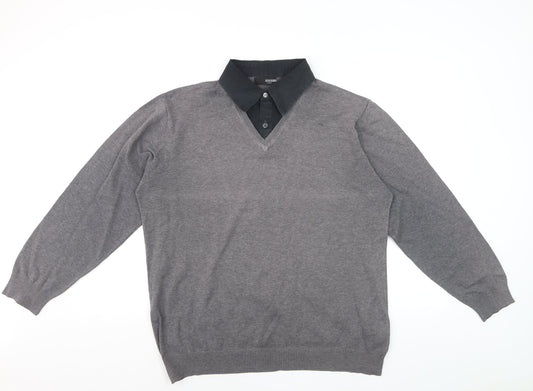 Next Men’s Grey V-Neck Pullover Jumper Large Cotton Blend