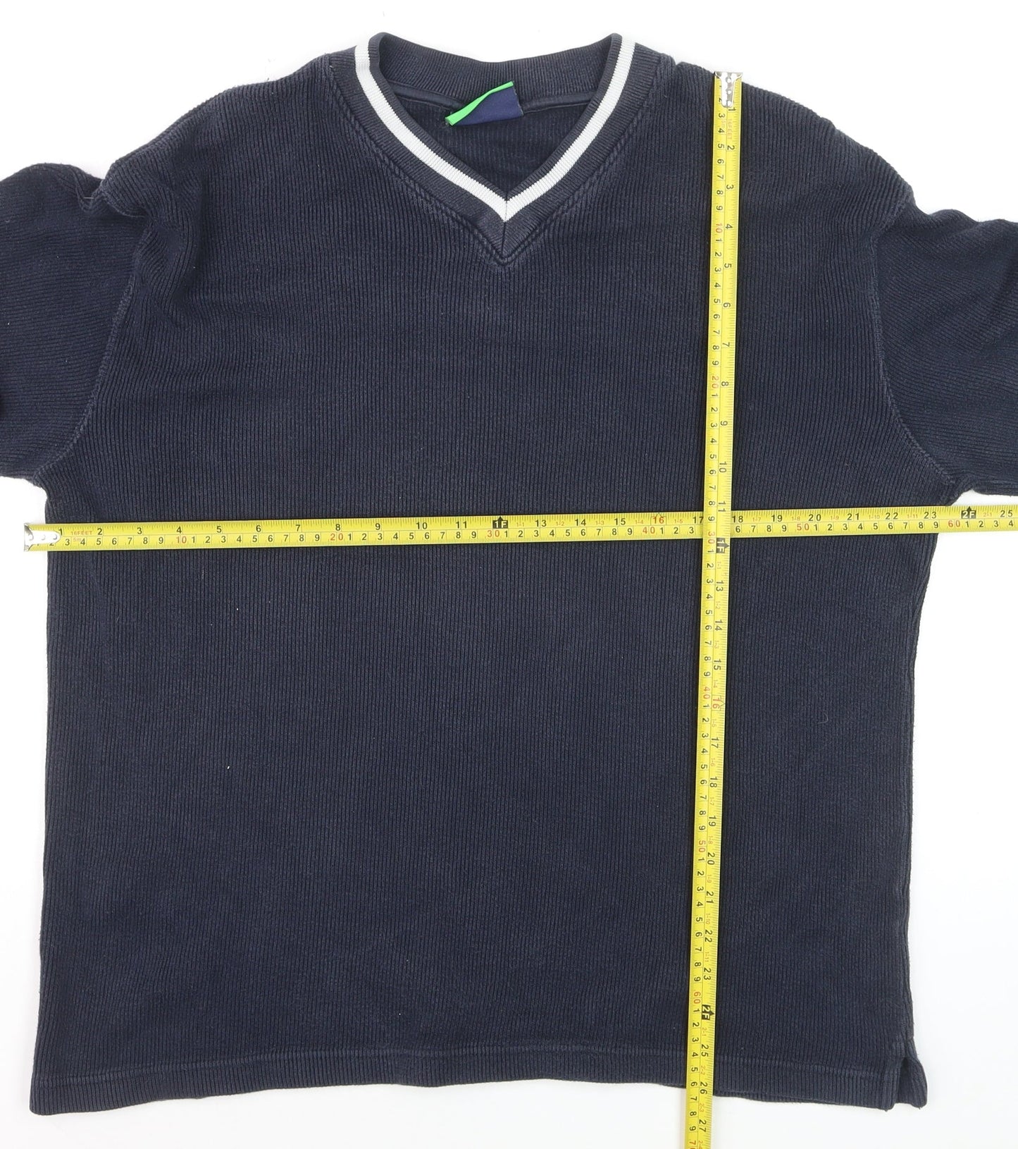Atlantic Golf Men's Blue V-Neck Cotton Jumper Size L Classic Knit