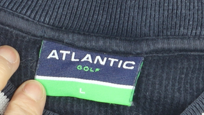Atlantic Golf Men's Blue V-Neck Cotton Jumper Size L Classic Knit