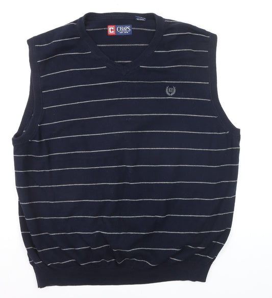 Chaps Men's Blue Striped Cotton V-Neck Sleeveless Vest XL