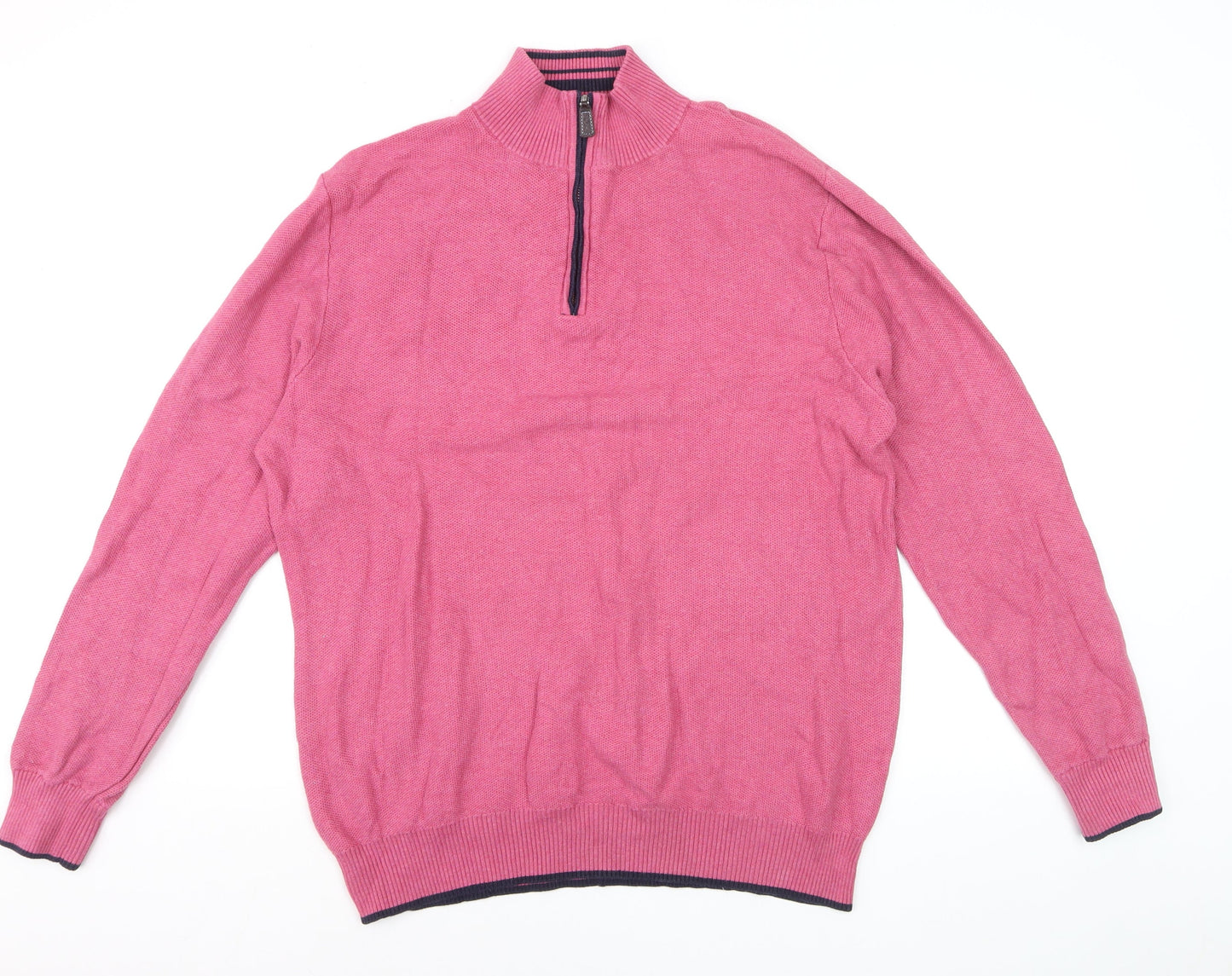 Tailorbyrd Men's Pink High Neck 1/2 Zip Cotton Blend Jumper XL