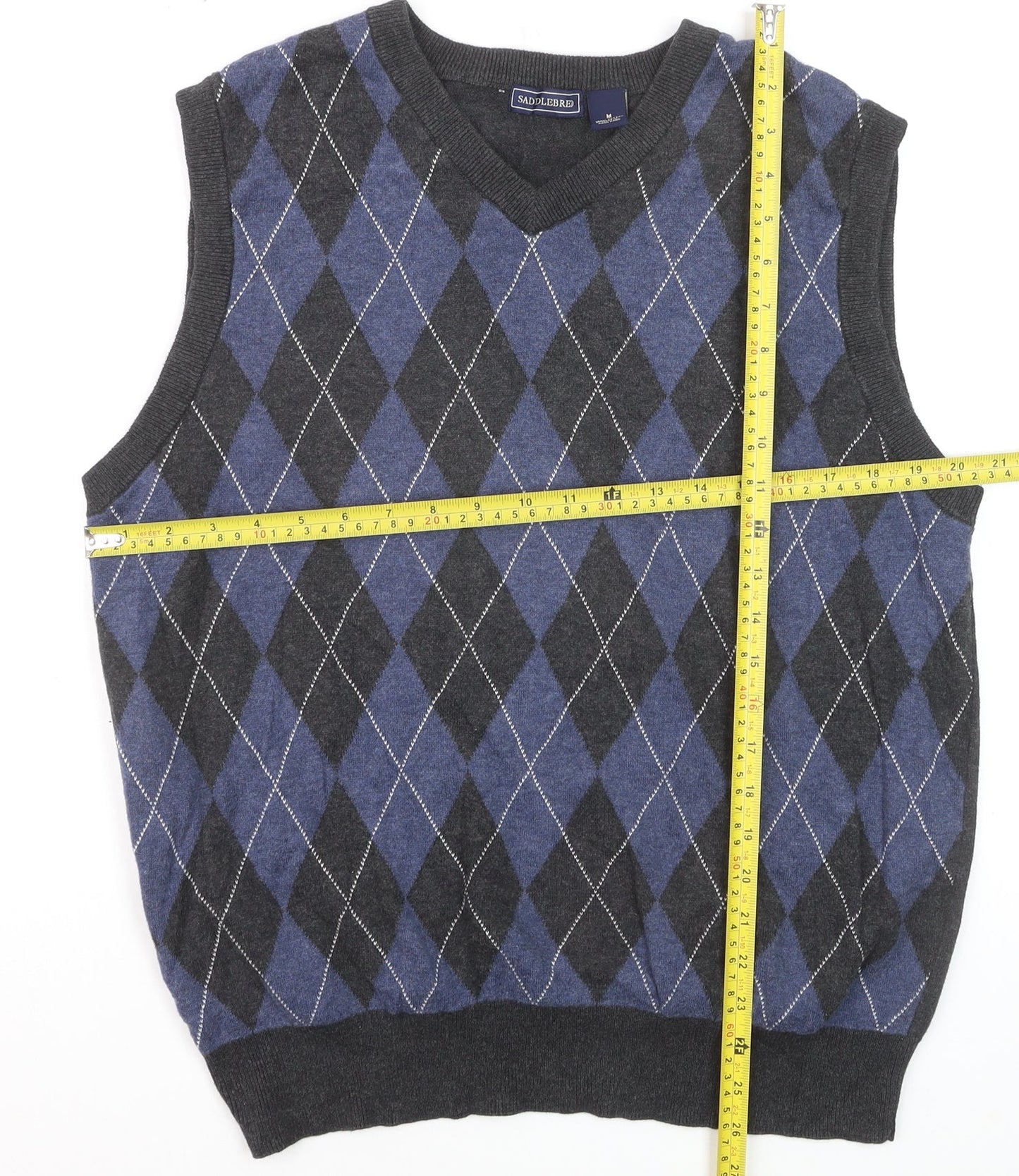 Saddlebred Men's Blue Argyle V-Neck Cotton Knit Vest M