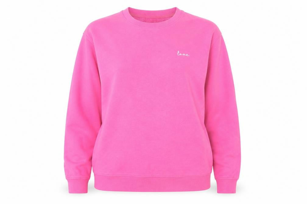 French Connection Womens Pink XL Pullover Sweatshirt Love Embroidered