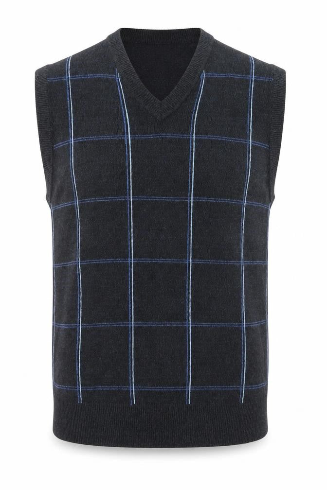 Dockers Men's Black Check Knit V-Neck Sleeveless Vest Large