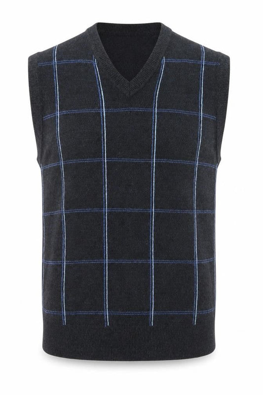 Dockers Men's Black Check Knit V-Neck Sleeveless Vest Large