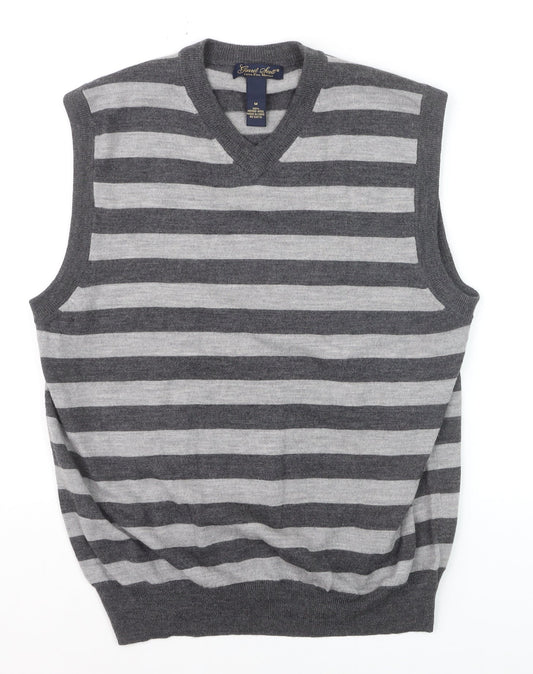 Garret Scott Men’s Grey Striped Merino Wool V-Neck Sleeveless Vest M