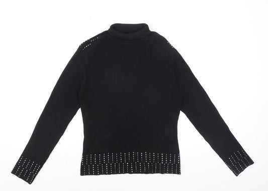Yuka Women's Black Studded Roll Neck Slim Fit Jumper Size 14