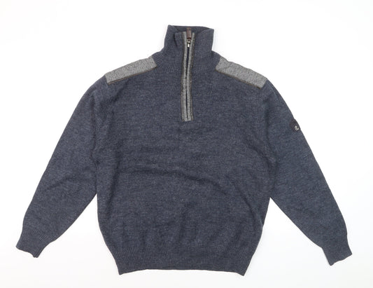 Ocean Sport Men's Blue Wool Blend Half Zip Jumper M