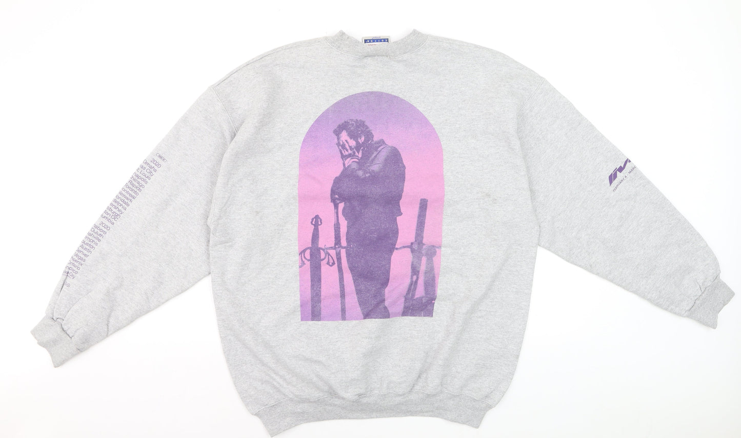 Hanes Men's Grey L Graphic Print Pullover Sweatshirt Retro Music Design