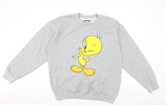 Looney Tunes Men's Grey Tweety Graphic Sweatshirt Pullover L
