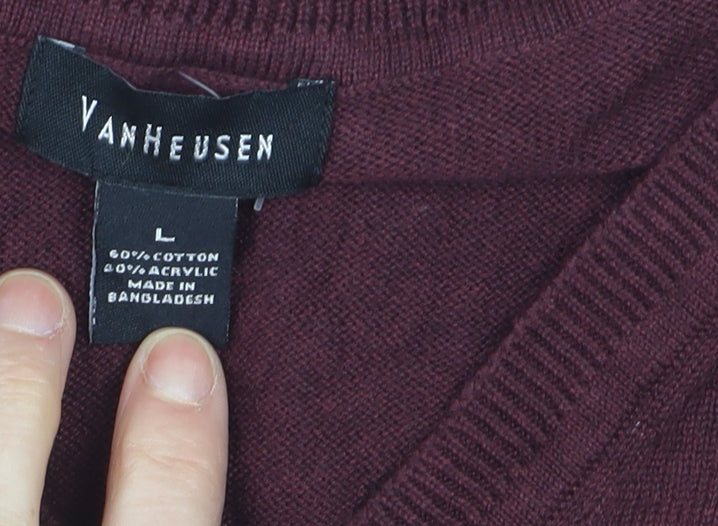 Van Heusen Men’s Red V-Neck Cotton Blend Sleeveless Vest L