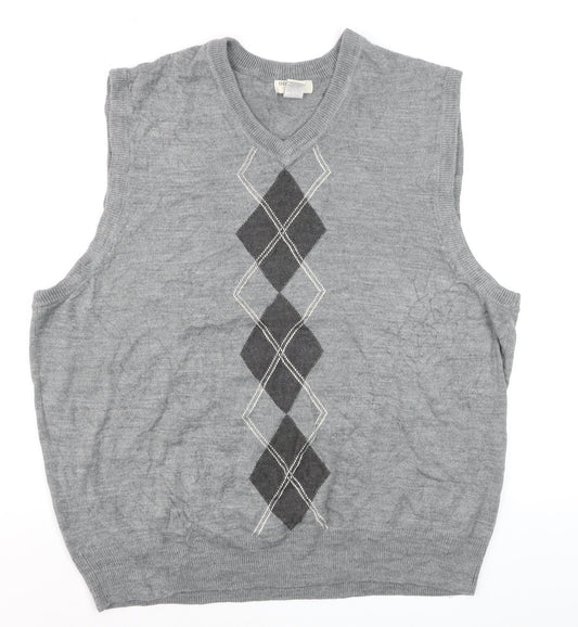 Dockers Men's Grey Argyle V-Neck Sweater Vest 2XL Regular Fit