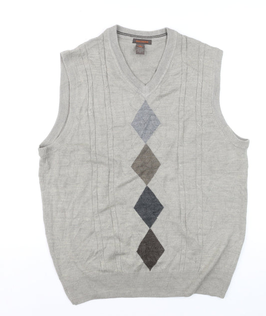 Dockers Men's Grey Argyle V-Neck Knit Sleeveless Vest L
