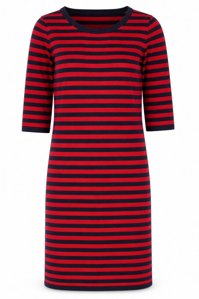 ESPRIT Women Red Navy Stripe Shift Dress Size S Cotton Stretch