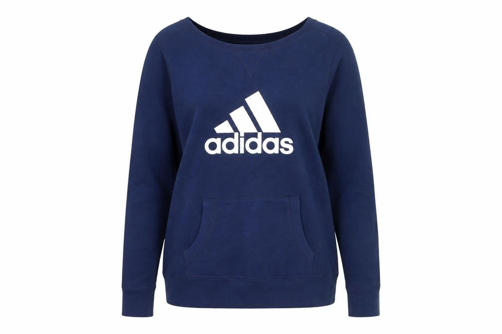 Adidas Womens Navy Blue Pullover Sweatshirt L Logo Pocket Casual