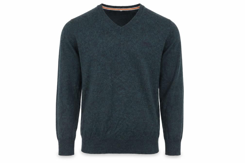 Superdry Men's Green V-Neck Knit Jumper Size L Cotton Blend