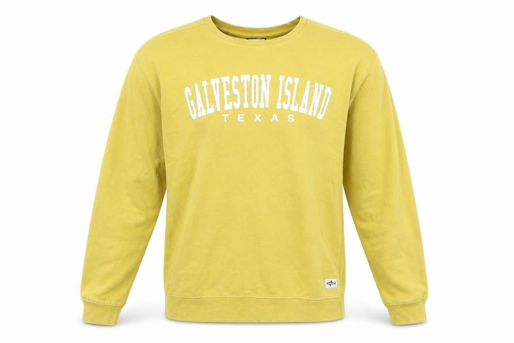 Shark Tee Men's Yellow Galveston Island Texas Pullover Sweatshirt L
