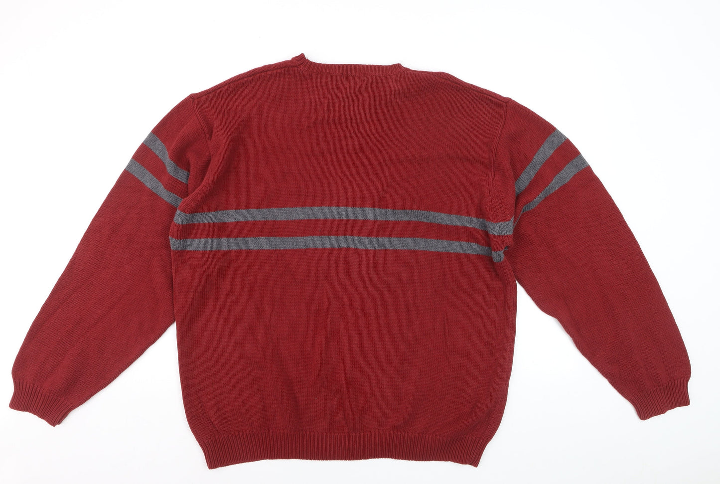 IZOD Men's Red Cotton Crew Neck Striped Pullover Jumper L