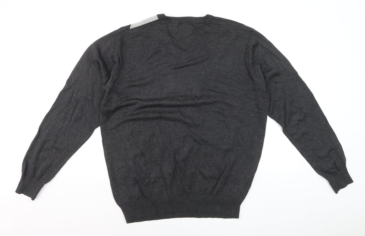 Greg Norman Men's Grey Striped V-Neck Cotton Pullover Jumper M