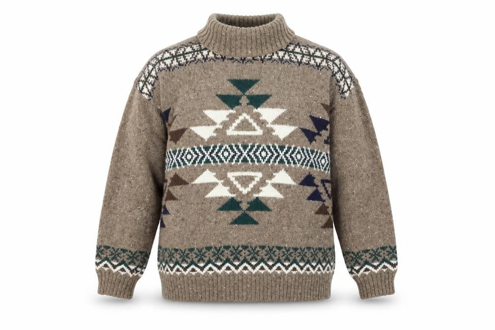 Christopher & Banks Men's Brown Aztec Wool Blend Roll Neck Jumper Size S